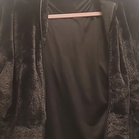 Bebe Plush Black Hooded Jacket Size Large - Picture 7 of 8